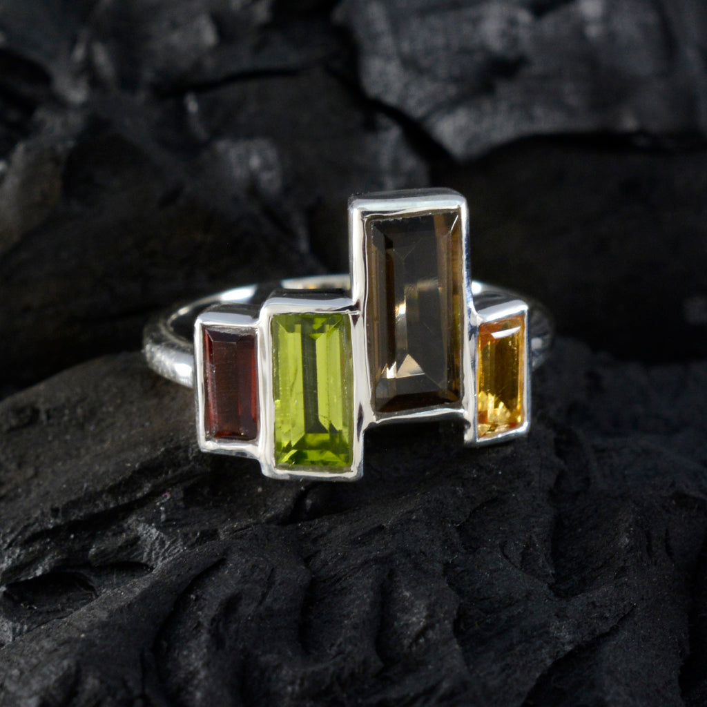 Multi Stone quarter African 925 Silver multicolor Gems Featherlight Cocktail Ring Jewelry