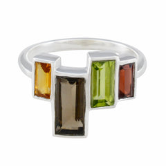 Multi Stone quarter African 925 Silver multicolor Gems Featherlight Cocktail Ring Jewelry