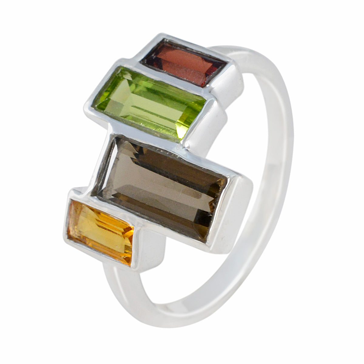 Multi Stone quarter African 925 Silver multicolor Gems Featherlight Cocktail Ring Jewelry