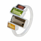 Multi Stone quarter African 925 Silver multicolor Gems Featherlight Cocktail Ring Jewelry