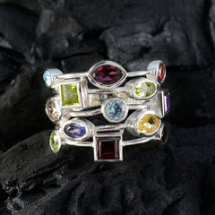 Multi Stone multiple Russian 92.5 Silver multicolor Gems Eye catching Cocktail Ring Jewellery