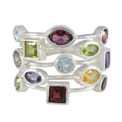 Multi Stone multiple Russian 92.5 Silver multicolor Gems Eye catching Cocktail Ring Jewellery