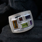 Multi Stone penta Moroccan 92.5 Silver multicolor Gems Versatile Cocktail Ring Jewelry