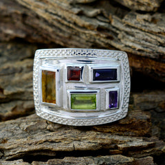 Multi Stone penta Moroccan 92.5 Silver multicolor Gems Versatile Cocktail Ring Jewelry
