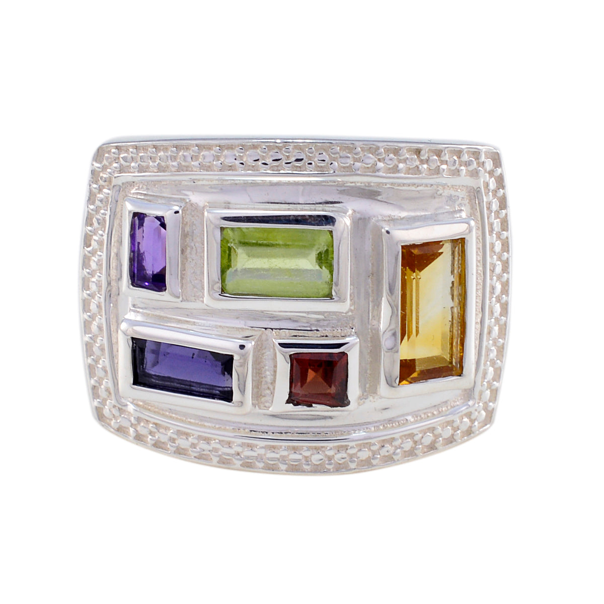 Multi Stone penta Moroccan 92.5 Silver multicolor Gems Versatile Cocktail Ring Jewelry