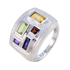 Multi Stone penta Moroccan 92.5 Silver multicolor Gems Versatile Cocktail Ring Jewelry