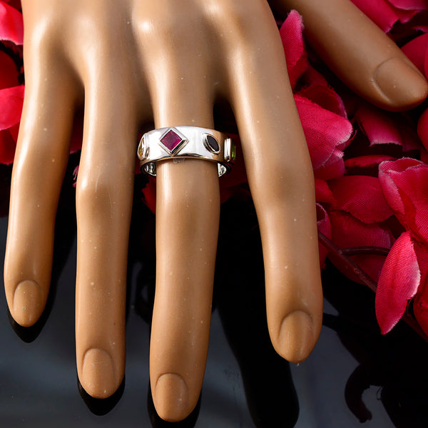 Multi Stone quarter German 925 Silver multicolor Gemstone Minimal Abstract Band Jewellery