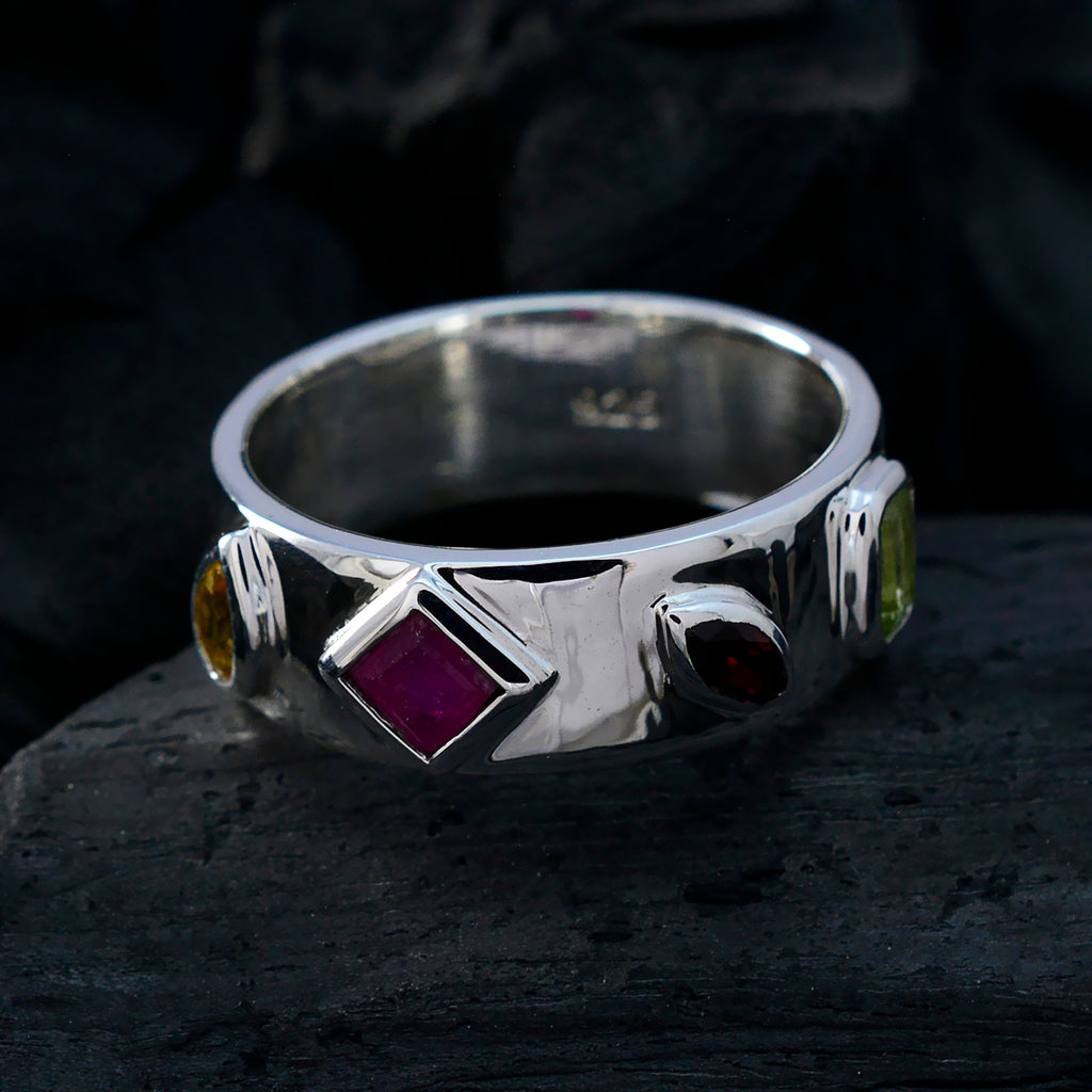 Multi Stone quarter German 925 Silver multicolor Gemstone Minimal Abstract Band Jewellery