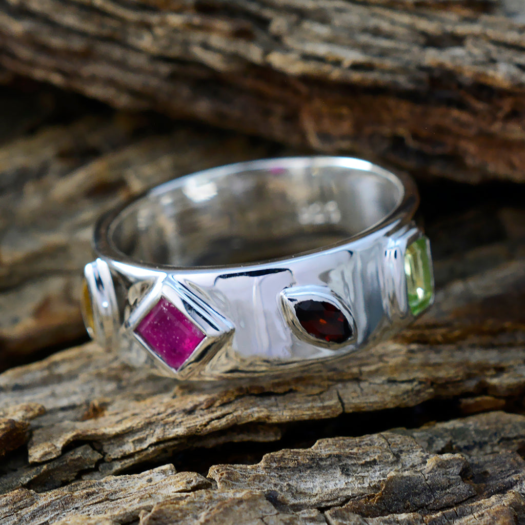 Multi Stone quarter German 925 Silver multicolor Gemstone Minimal Abstract Band Jewellery