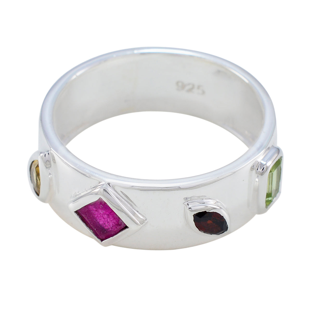 Multi Stone quarter German 925 Silver multicolor Gemstone Minimal Abstract Band Jewellery