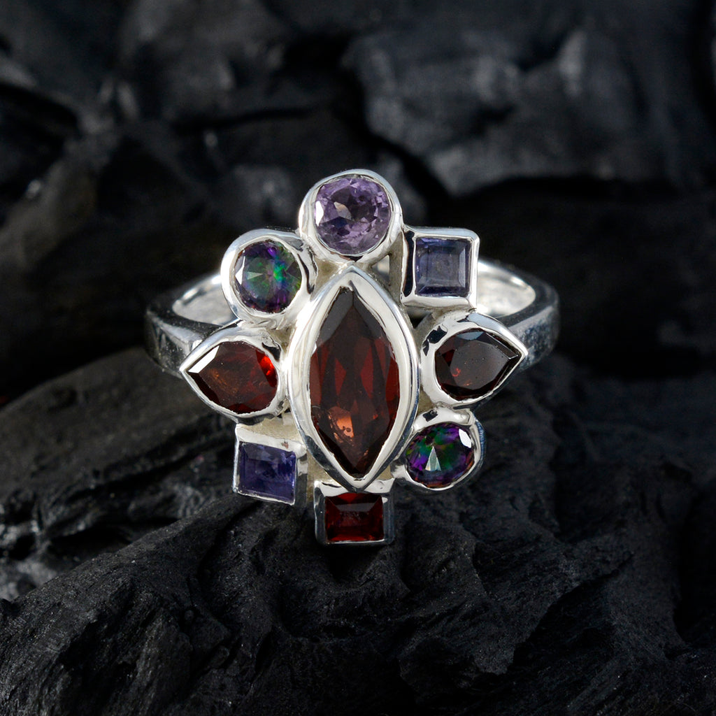 Multi Stone navratna Indian 925 Silver multicolor Gemstones Eye catching Cocktail Ring Jewellery