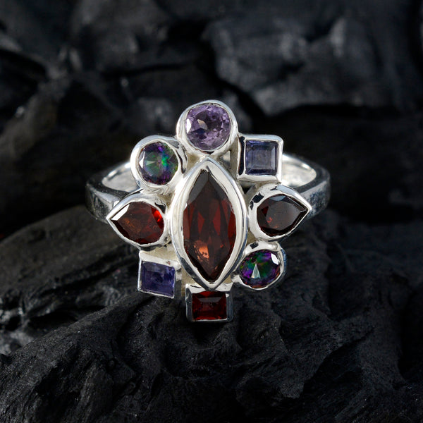 Multi Stone navratna Indian 925 Silver multicolor Gemstones Eye catching Cocktail Ring Jewellery