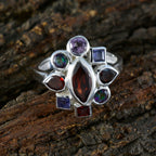 Navratna-Ring aus indischem 925er Silber mit mehreren Steinen, mehrfarbige Edelsteine, auffälliger Cocktailring