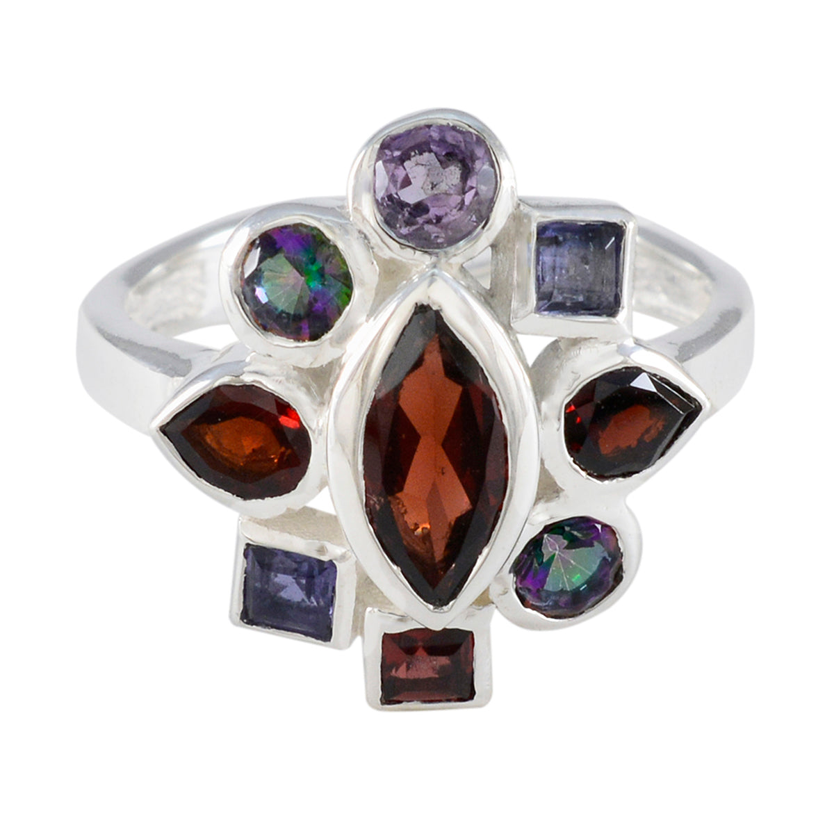 Multi Stone navratna Indian 925 Silver multicolor Gemstones Eye catching Cocktail Ring Jewellery Image principale du produit