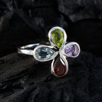 Multi Stone quarter Korean 925 Silver multicolor Gemstone Dainty Floral Ring Jewellery