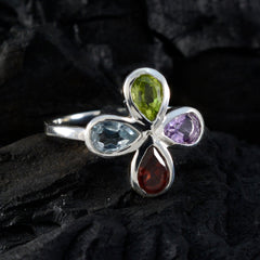 Multi Stone quarter Korean 925 Silver multicolor Gemstone Dainty Floral Ring Jewellery
