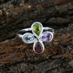Multi Stone quarter Korean 925 Silver multicolor Gemstone Dainty Floral Ring Jewellery