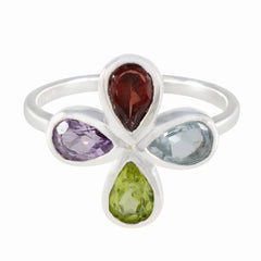 Multi Stone quarter Korean 925 Silver multicolor Gemstone Dainty Floral Ring Jewellery