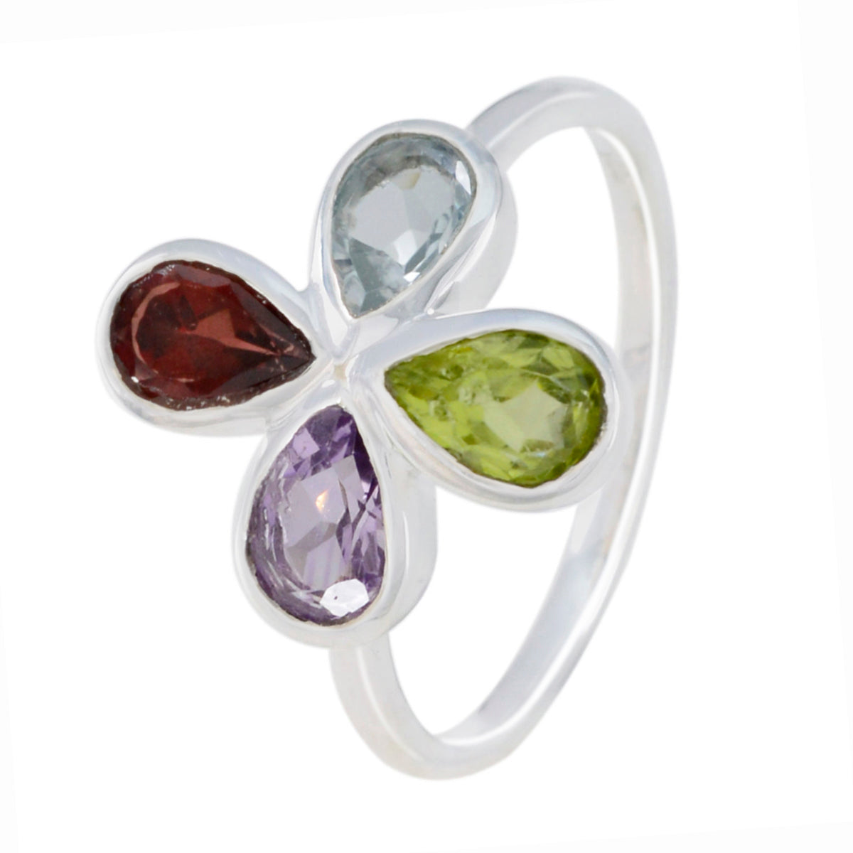 Multi Stone quarter Korean 925 Silver multicolor Gemstone Dainty Floral Ring Jewellery