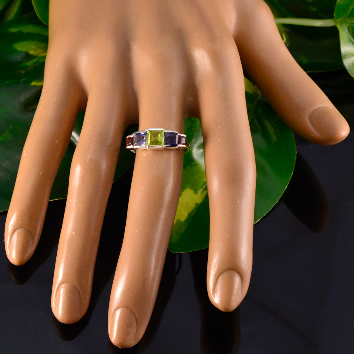 Multi Stone Penta Japanese 92.5 Silver multicolor Gems Delicate Romantic Ring Jewelry