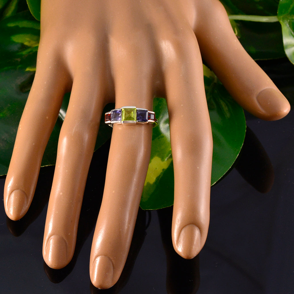 Multi Stone Penta Japanese 92.5 Silver multicolor Gems Delicate Romantic Ring Jewelry
