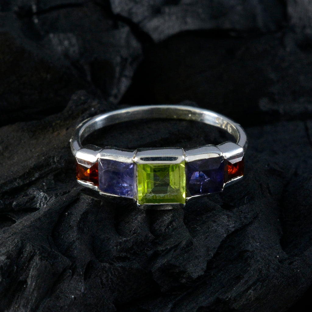 Multi Stone Penta Japanese 92.5 Silver multicolor Gems Delicate Romantic Ring Jewelry
