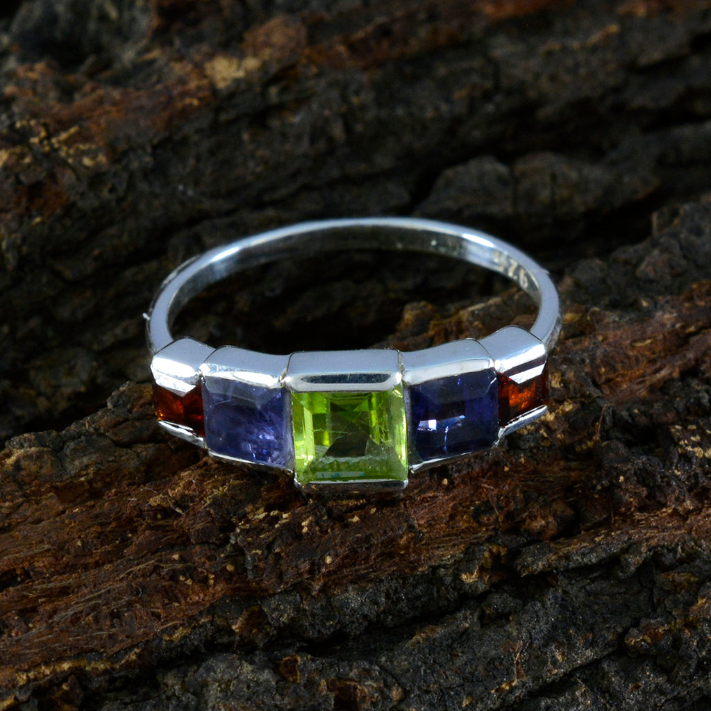 Multi Stone Penta Japanese 92.5 Silver multicolor Gems Delicate Romantic Ring Jewelry