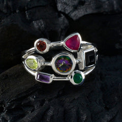 Multi Stone Hepta Moroccan 925 Silver multicolor Gemstones Featherlight Cocktail Ring Jewelry