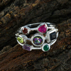 Multi Stone Hepta Moroccan 925 Silver multicolor Gemstones Featherlight Cocktail Ring Jewelry