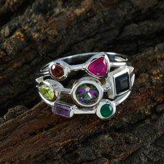 Multi Stone Hepta Moroccan 925 Silver multicolor Gemstones Featherlight Cocktail Ring Jewelry