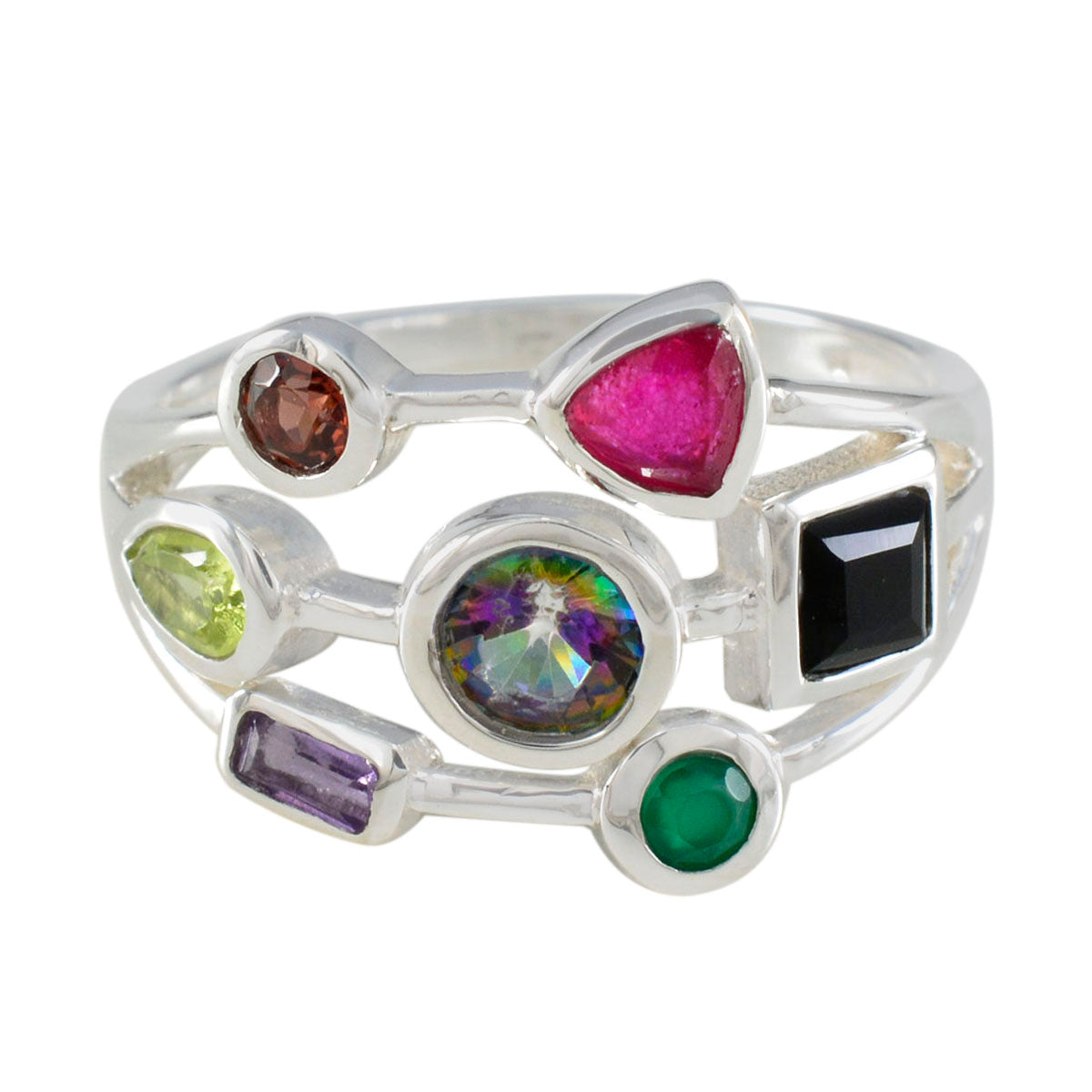 Multi Stone Hepta Moroccan 925 Silver multicolor Gemstones Featherlight Cocktail Ring Jewelry Immagine principale del prodotto