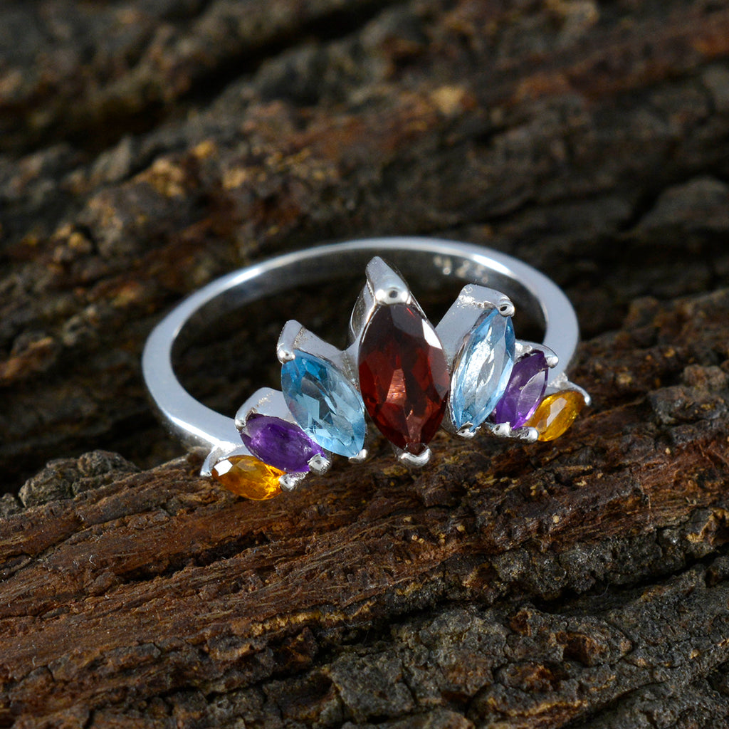 Multi Stone Hepta Turkish Silver multicolor Gemstone Dainty crown Ring Jewellery