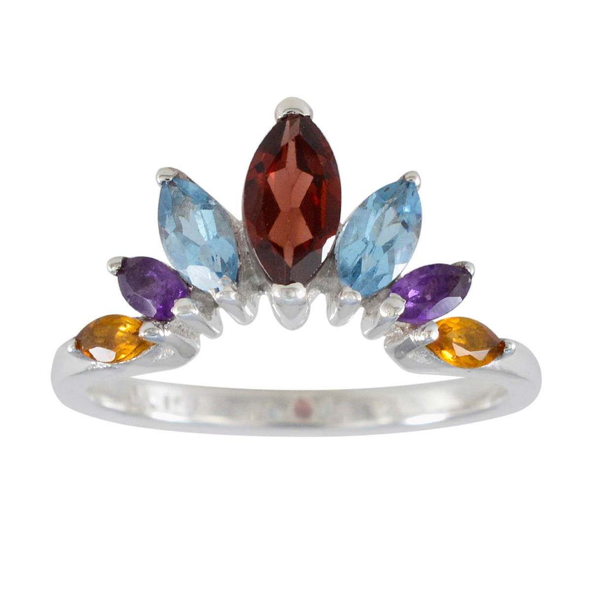 Multi Stone Hepta Turkish Silver multicolor Gemstone Dainty crown Ring Jewellery Immagine principale del prodotto