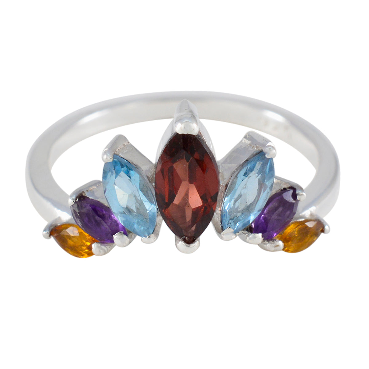Multi Stone Hepta Turkish Silver multicolor Gemstone Dainty crown Ring Jewellery