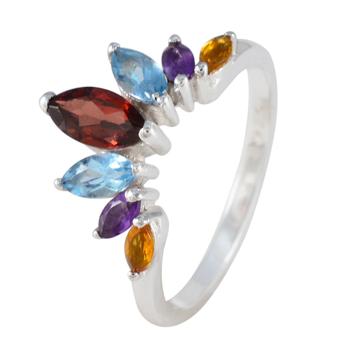 Multi Stone Hepta Turkish Silver multicolor Gemstone Dainty crown Ring Jewellery