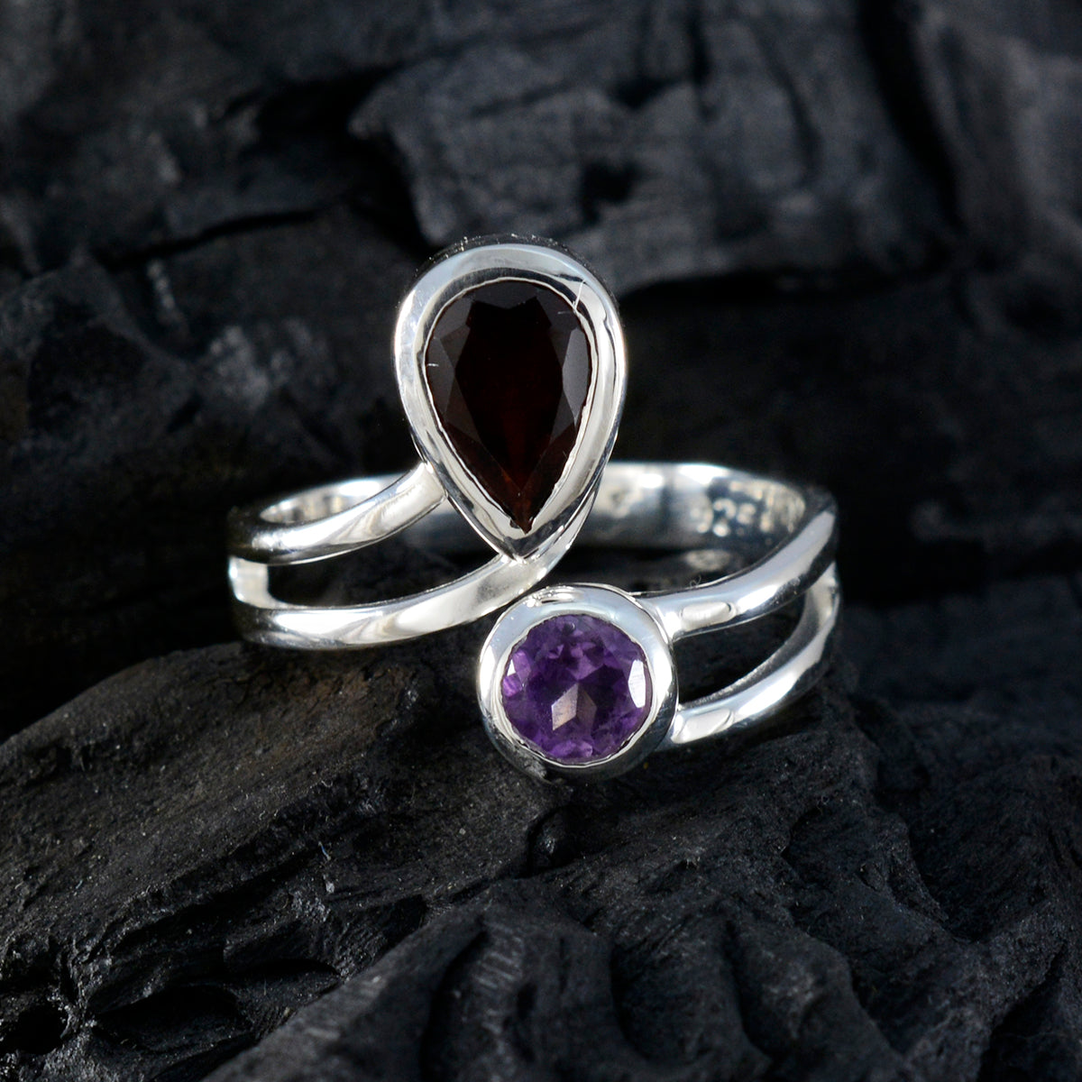 Multi Stone Toi et Moi Egyptian 925 Silver multicolor Gemstone Tiny Contemporary Ring Jewelry