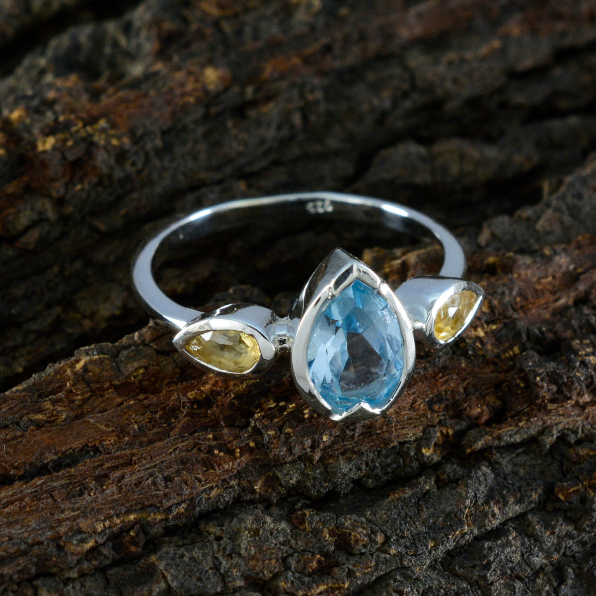 Multi Stone Trilogy American 925 Silver multicolor Gemstone Dainty Boho Ring Jewellery