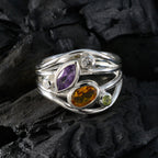 Multi Stone Penta French 925 Silver multicolor Gemstones Eye catching Modern Ring Jewellery