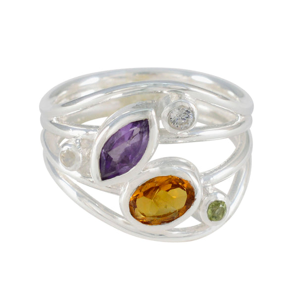 Multi Stone Penta French 925 Silver multicolor Gemstones Eye catching Modern Ring Jewellery