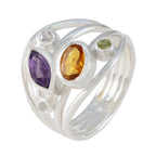 Multi Stone Penta French 925 Silver multicolor Gemstones Eye catching Modern Ring Jewellery