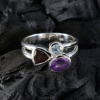 Multi Stone Trilogy German 92.5 Silver multicolor Gems Minimal Artisan Ring Jewelry