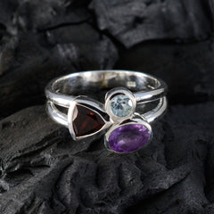 Multi Stone Trilogy German 92.5 Silver multicolor Gems Minimal Artisan Ring Jewelry