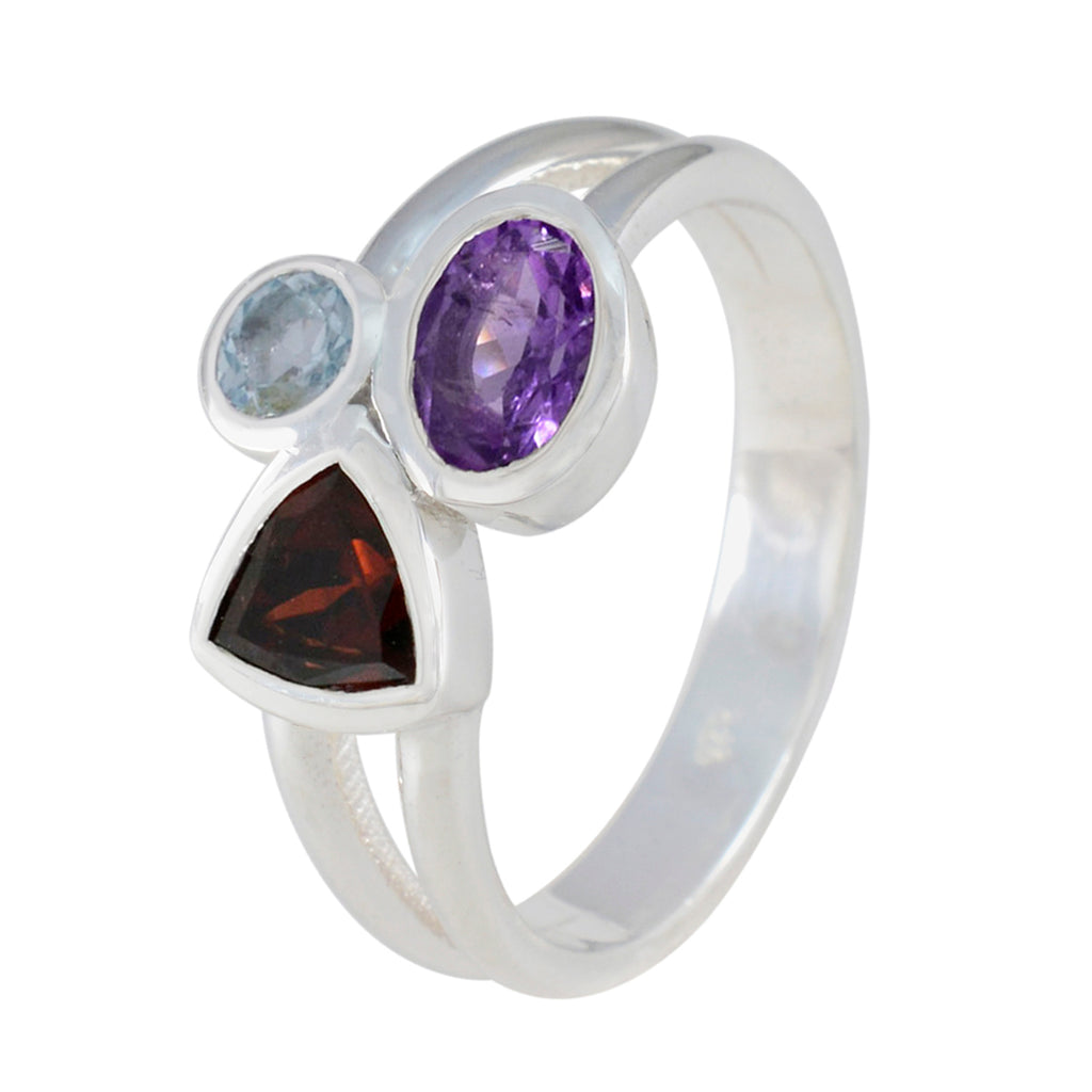 Multi Stone Trilogy German 92.5 Silver multicolor Gems Minimal Artisan Ring Jewelry