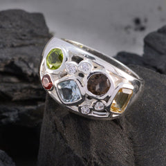 Multi Stone quarter French 92.5 Silver multicolor Gemstones Eye catching Contemporary Ring Jewellery