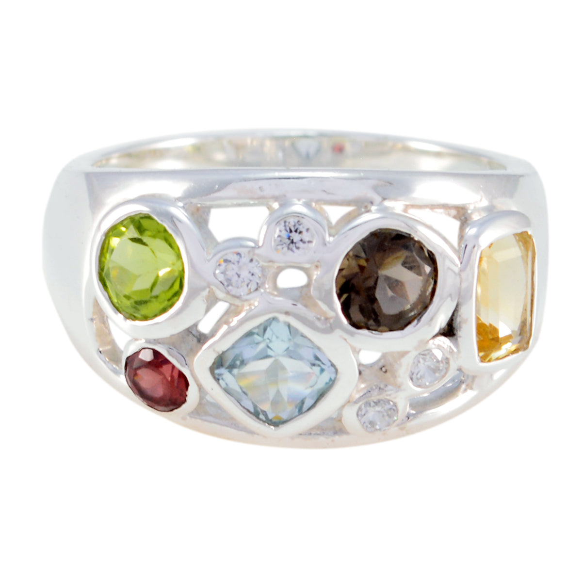 Multi Stone quarter French 92.5 Silver multicolor Gemstones Eye catching Contemporary Ring Jewellery