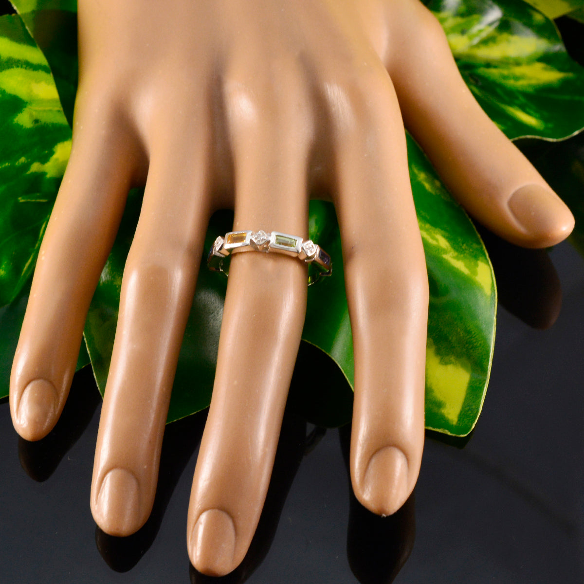 Multi Stone quarter Turkish Silver multicolor Gemstones Dainty Trendy Band Jewellery