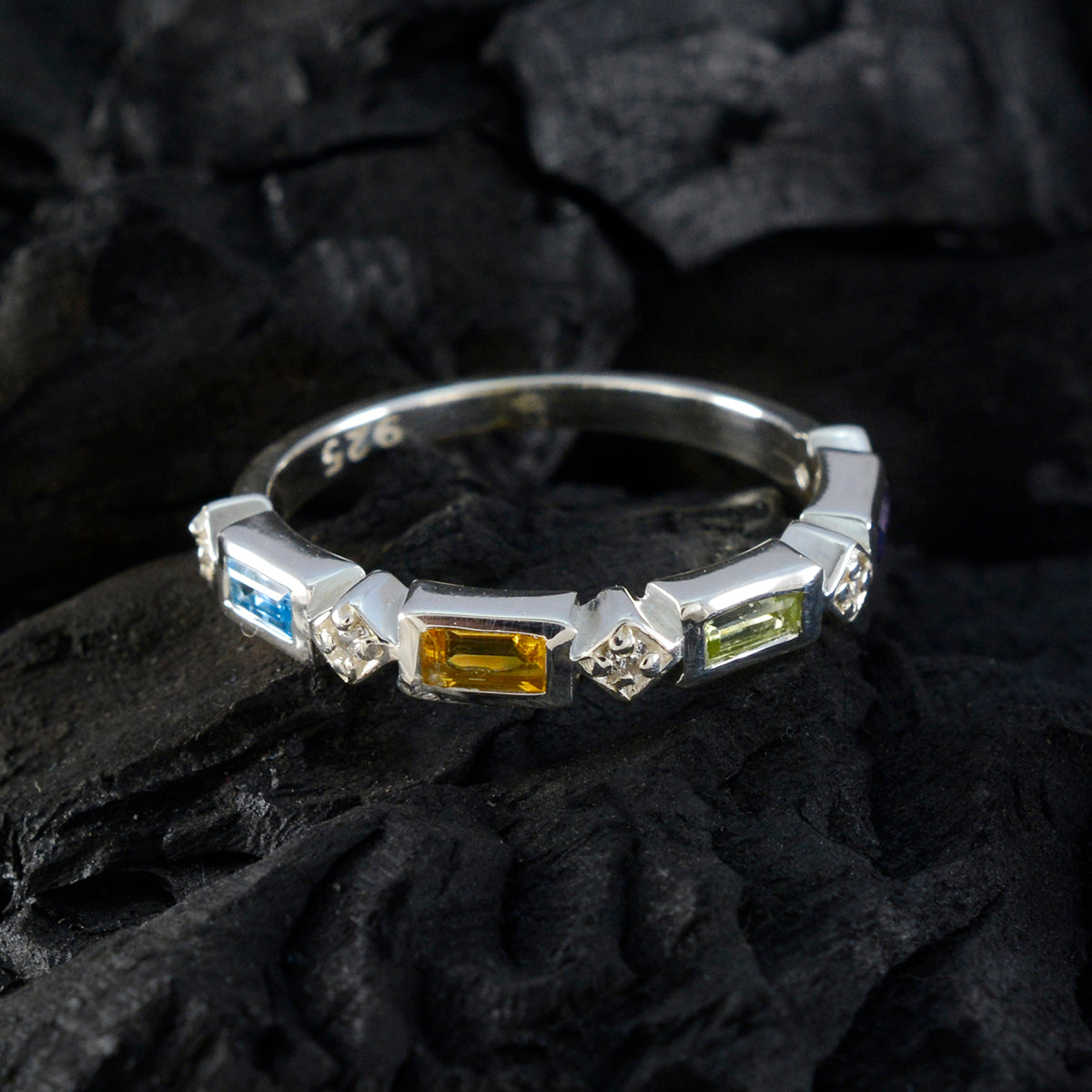 Multi Stone quarter Turkish Silver multicolor Gemstones Dainty Trendy Band Jewellery