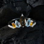 Multi Stone Penta Japanese Silver multicolor Gemstones Elegant  crown Ring Jewellery