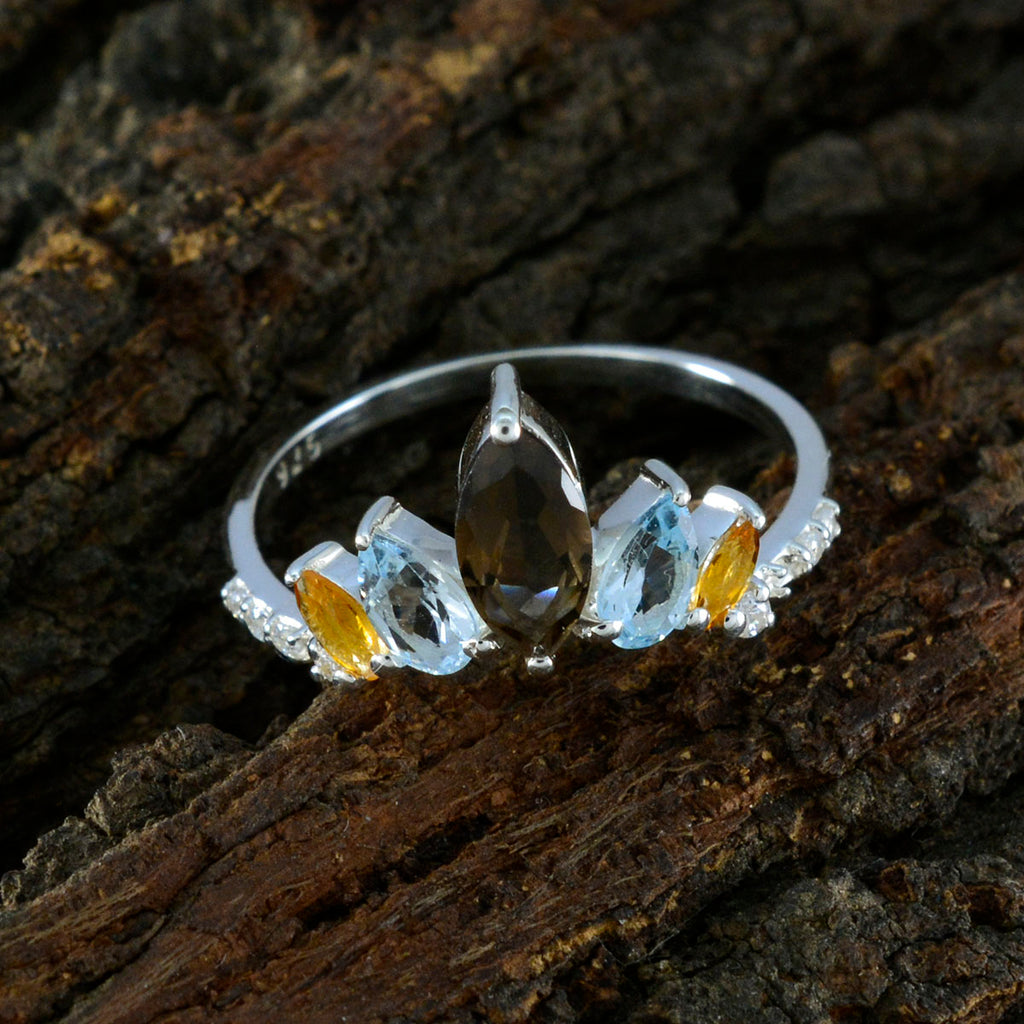 Multi Stone Penta Japanisches Silber mehrfarbige Edelsteine Eleganter Kronenring Schmuck