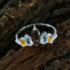 Multi Stone Penta Japanese Silver multicolor Gemstones Elegant  crown Ring Jewellery